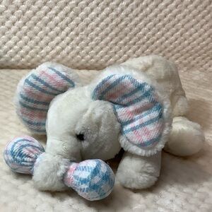 Vintage Russ Plush Paddles Elephant 7450 Plaid Ears Rattle Stuffed Animal Toy